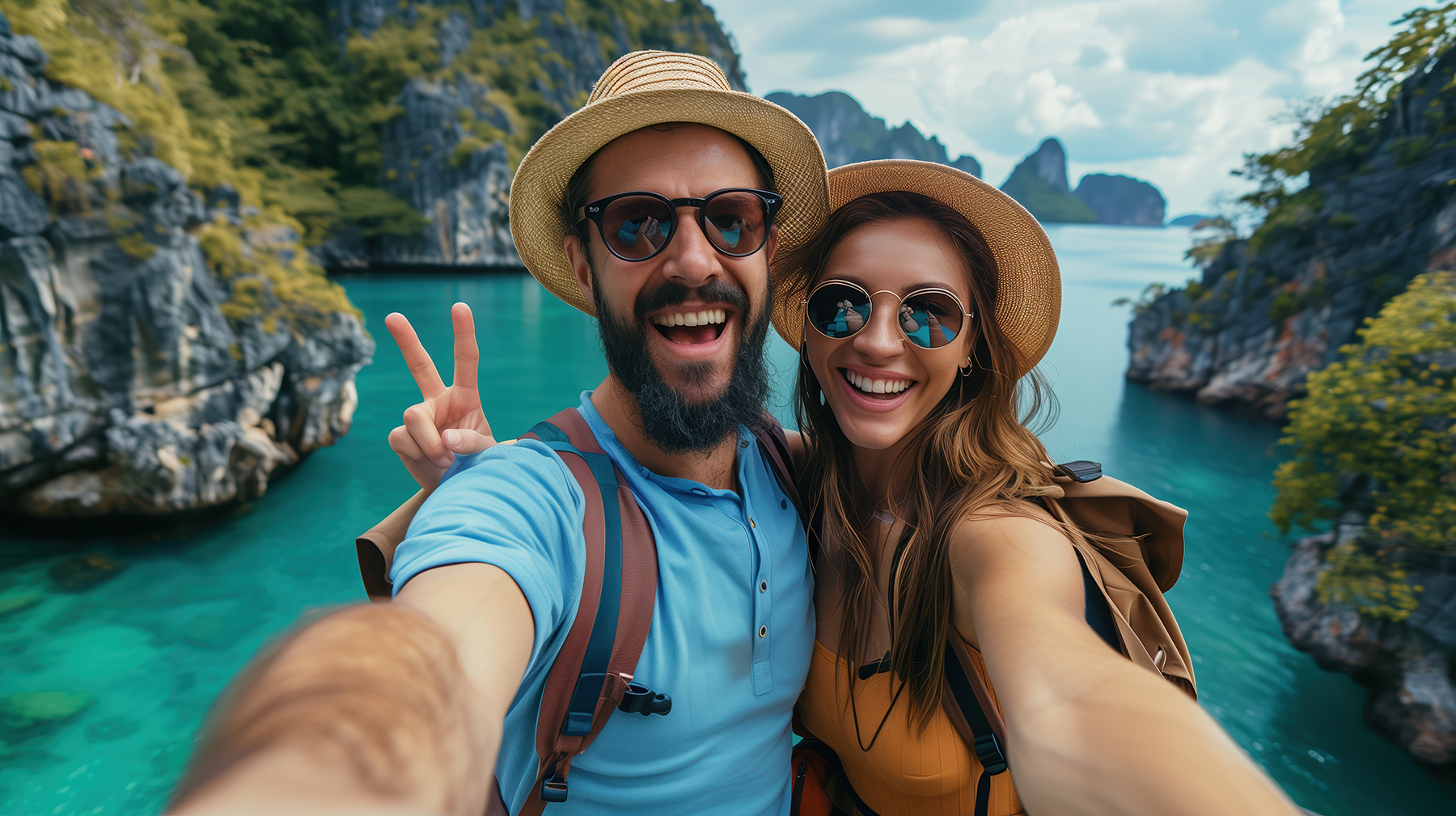 Touristes qui font un selfie