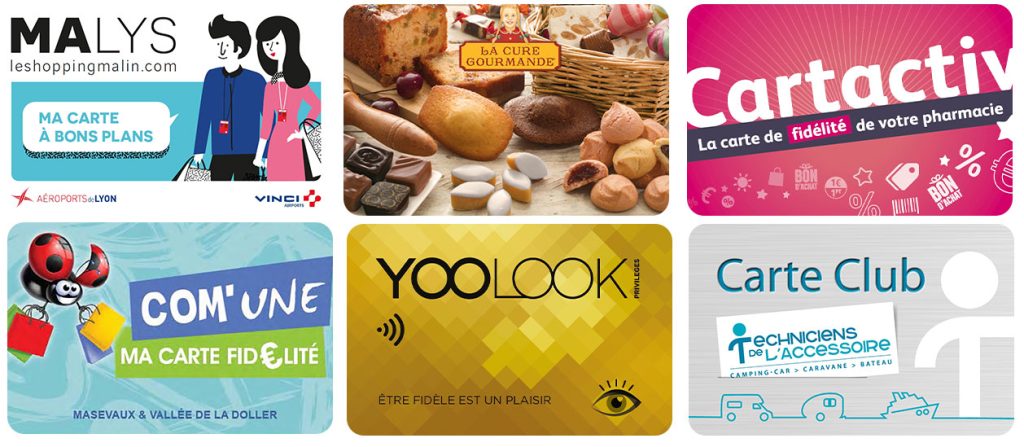 Cartes de fidélité physiques enseignes et villes Visuel de cartes de fidélité de différentes marques