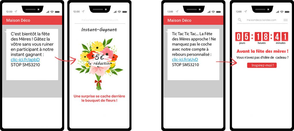 Exemples de rich SMS pour promouvoir des offres pour la fête des mères