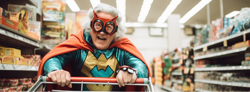 Une grand-mère déguisée en super héroïne fait ses courses