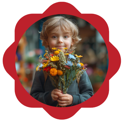 Un petit garçon offre des fleurs - ADELYA Un petit garçon offre des fleurs