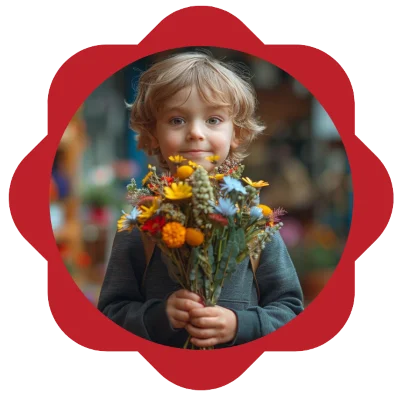 Un petit garçon offre des fleurs ) Programme Flora Nova