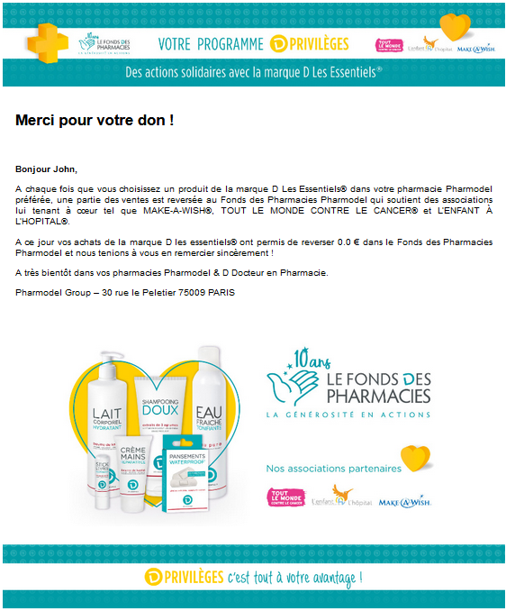 Email envoyé par Pharmodel depuis Loyalty Operator