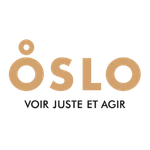 Logo for Oslo featuring peach rounded letters spelling OSLO with a small circular accent above, and a dark tagline beneath.