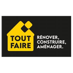 Tout Faire logo: yellow house icon with the text 'TOUT FAIRE' and the slogan 'RÉNOVER, CONSTRUIRE, AMÉNAGER' on a dark background.